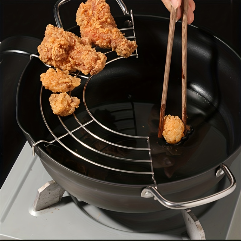 1pc Fry Pan, Deep Fryer, Japanese Deep Frying Pot 304 Stainless Steel Deep  Fryer Pan With Thermometer, Lid,Oil Drip Drainer Rack For Turkey Legs,  Chicken Wings, French Fries - 7.87inch/9.45inch