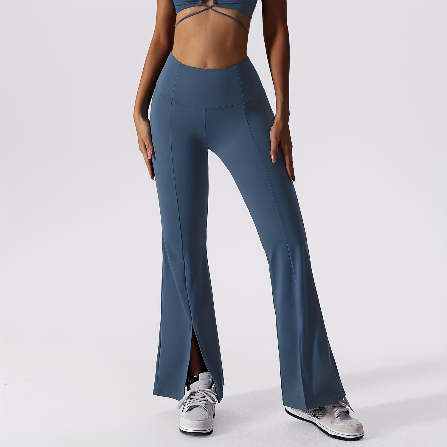 Plus Size Sports Pants Women's Plus Solid Split Hem High - Temu