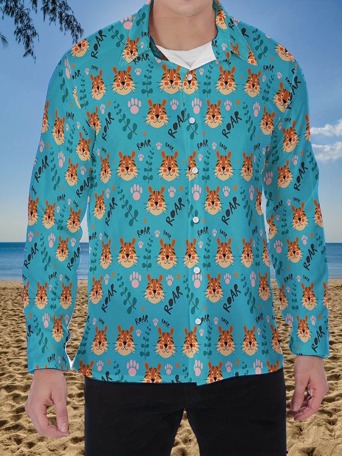 Mens Shirt Tiger Print Tiger Shirts Summer Shirt Beach Shirts 