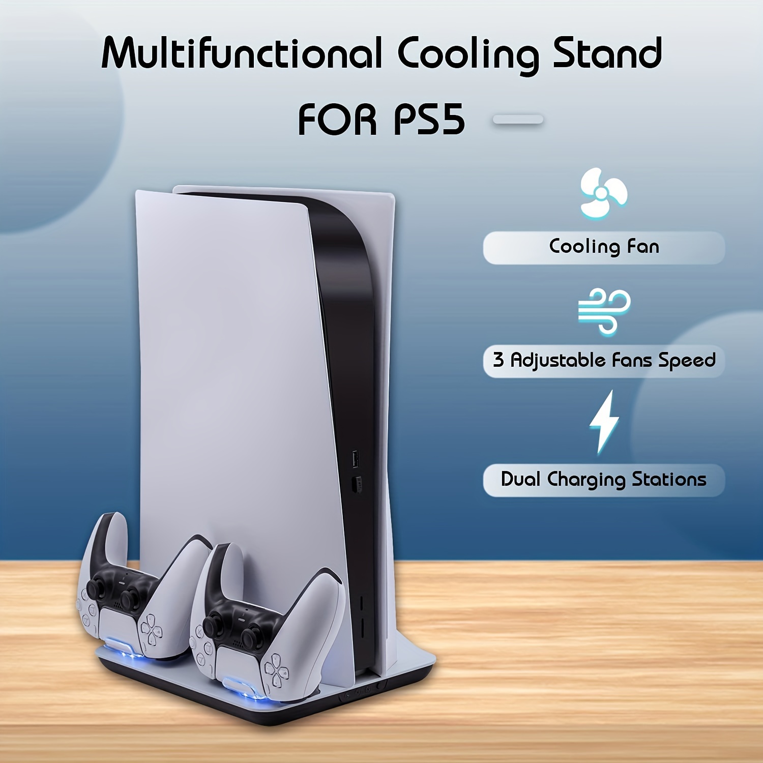 PS5 Cooling Station Con Luz RGB, Soporte PS5 Con Ventilador De Enfriamiento  Para PS5 Disc & Digital Edition, Estación De Carga De Controladores Dobles