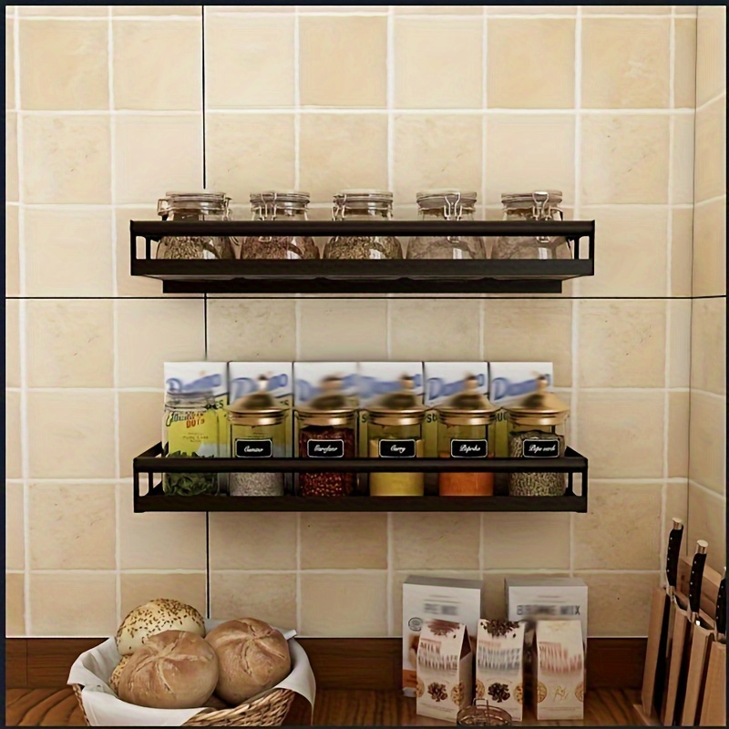 Kitchen Storage Shelf Wall-mounted Punch-Free Spice Rack Multifunctional Kitchen  Shelf Organizer Set Space Aluminum Storage Rack