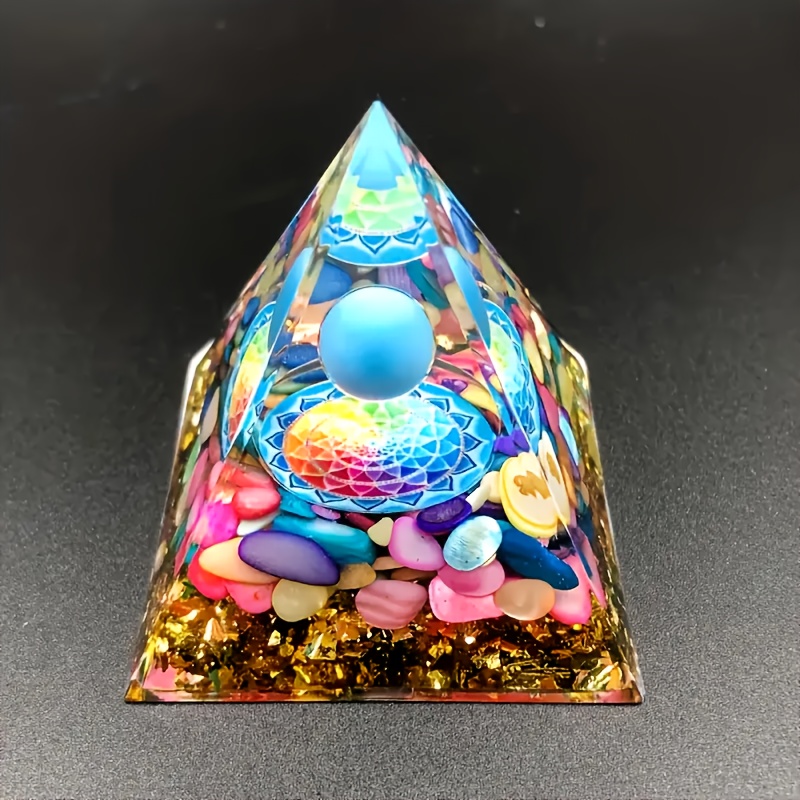 Image of Pyramid Home Decor, Multicolor Stone Ornament Resin Figurine, Decoration, Holiday Gift Accessory