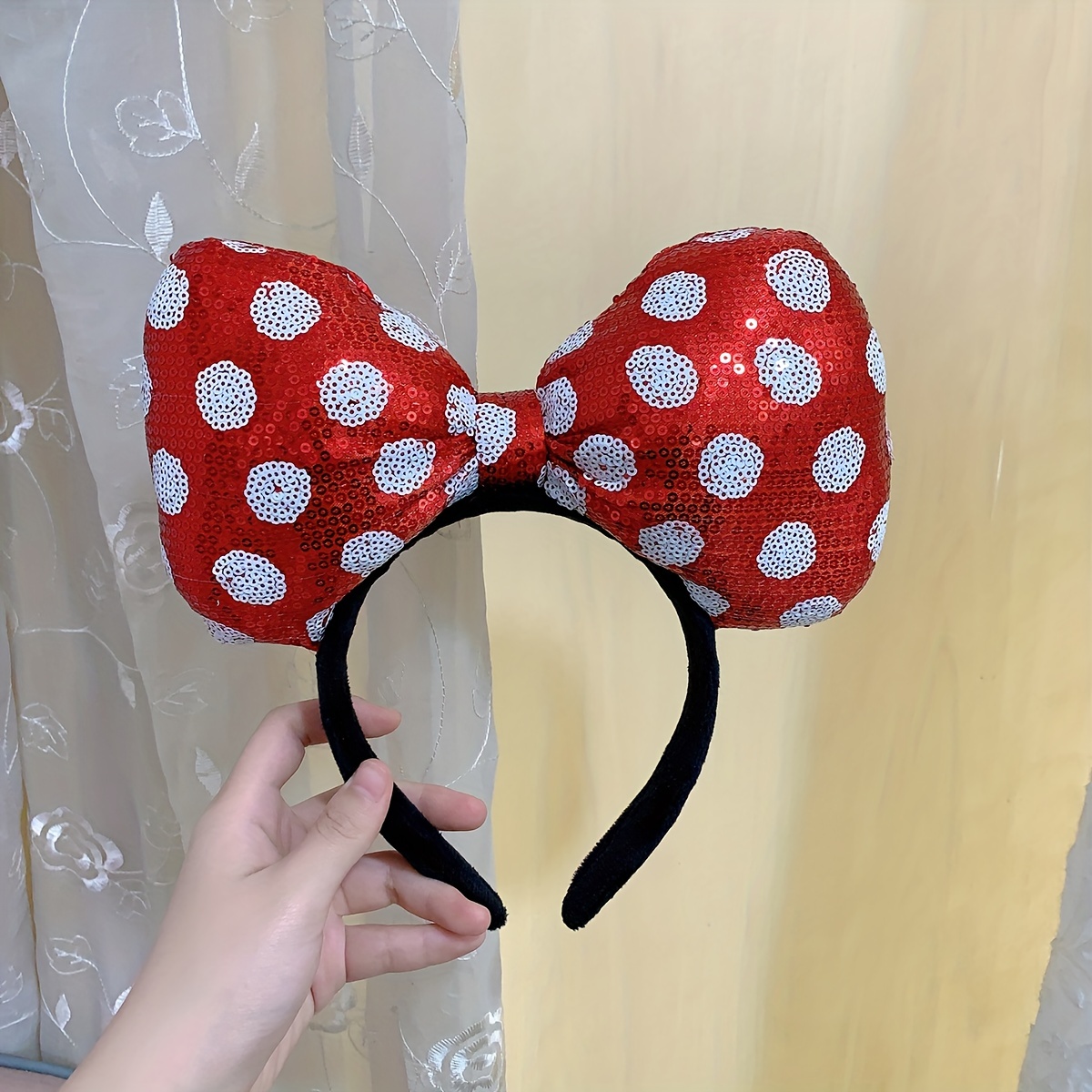

Party Headwear Cute Red Polka Dot Sequins Big Bow Headband For Party Decoration Hair Accessories