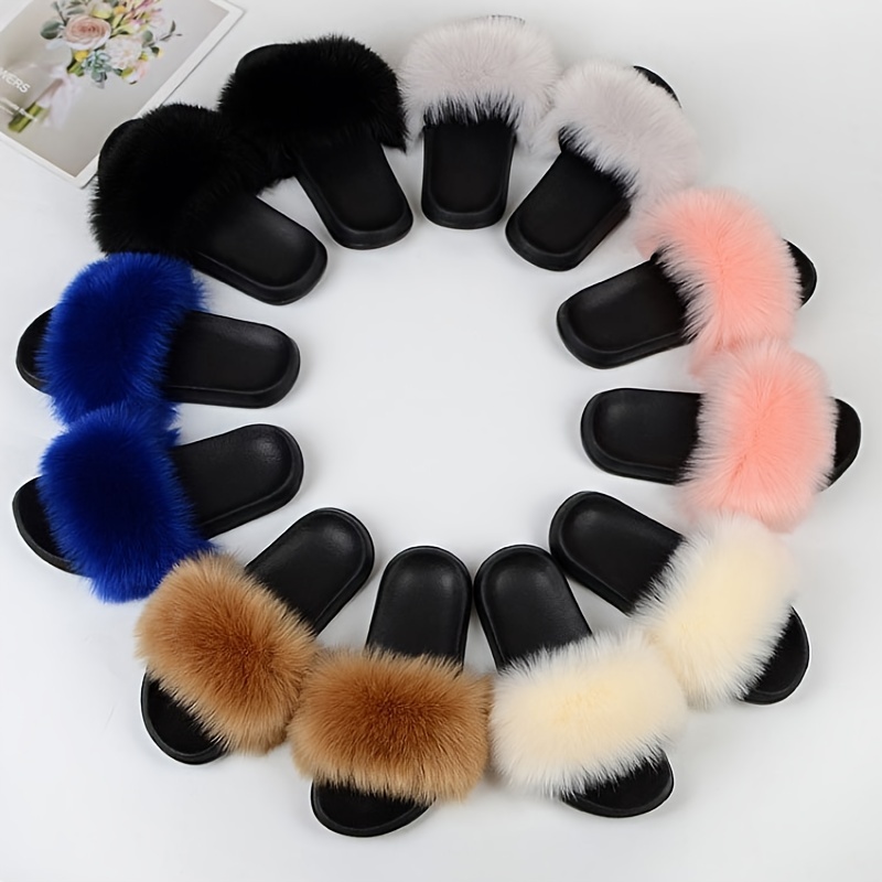 Summer outdoor Fur Slippers Mink Fur Slides Fluffy Plush Platform Flats  Heel Non Slip Luxury Designer Shoes Casual Ladies