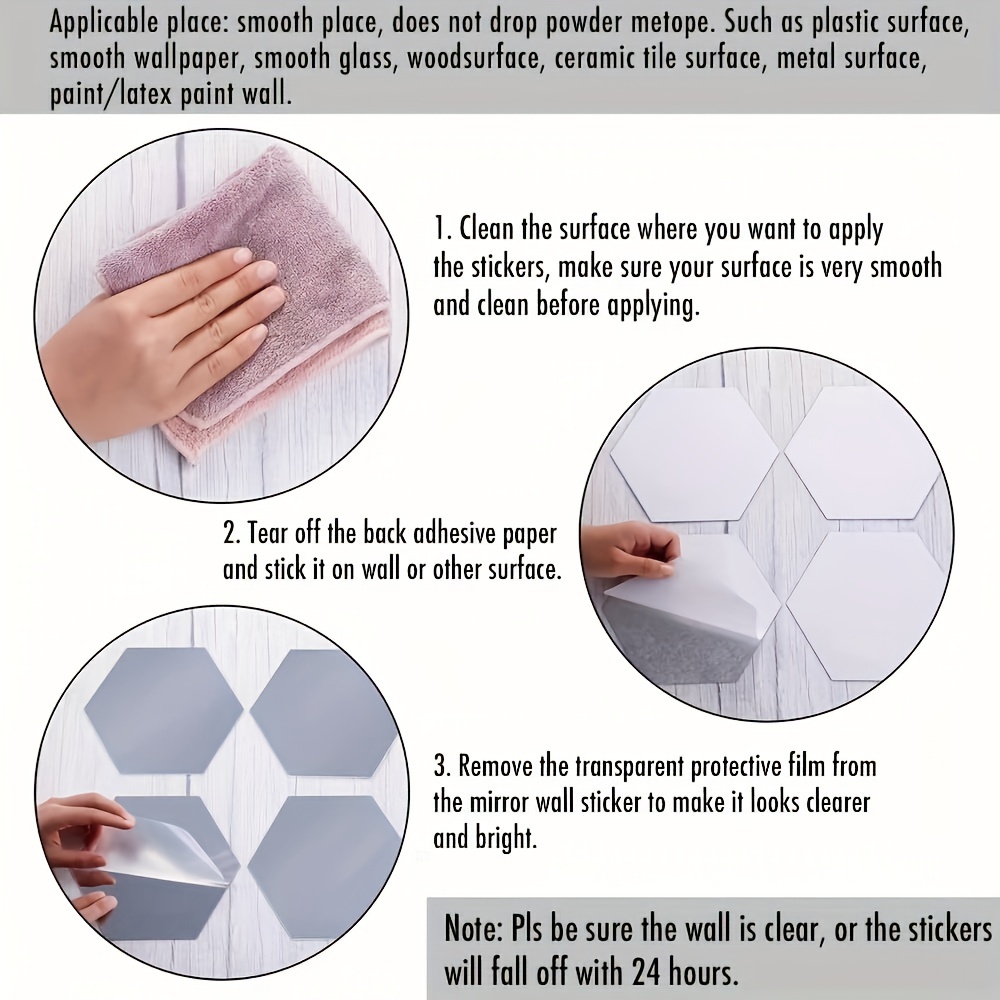 12pcs Hexagon Acrylic Mirror Wall Sticker Self Adhesive Geometric Mirror Sticker