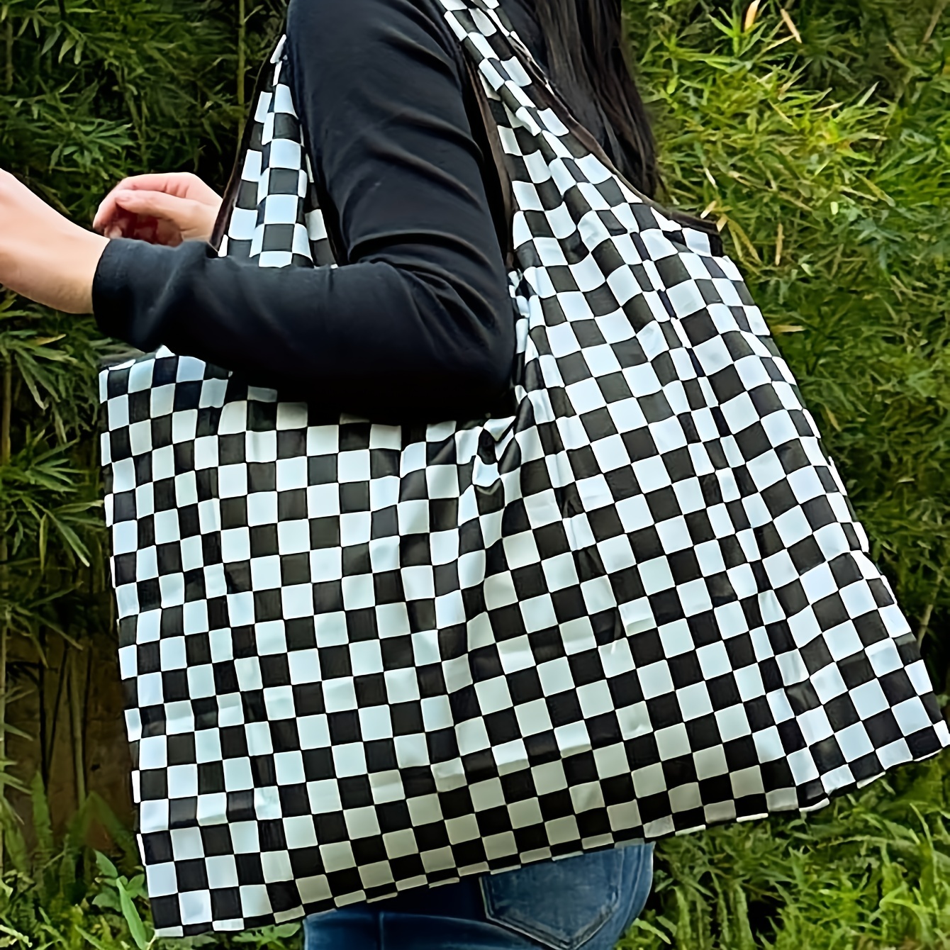 Checkerboard Tote Bag, Large Capacity Portable Shoulder Bag