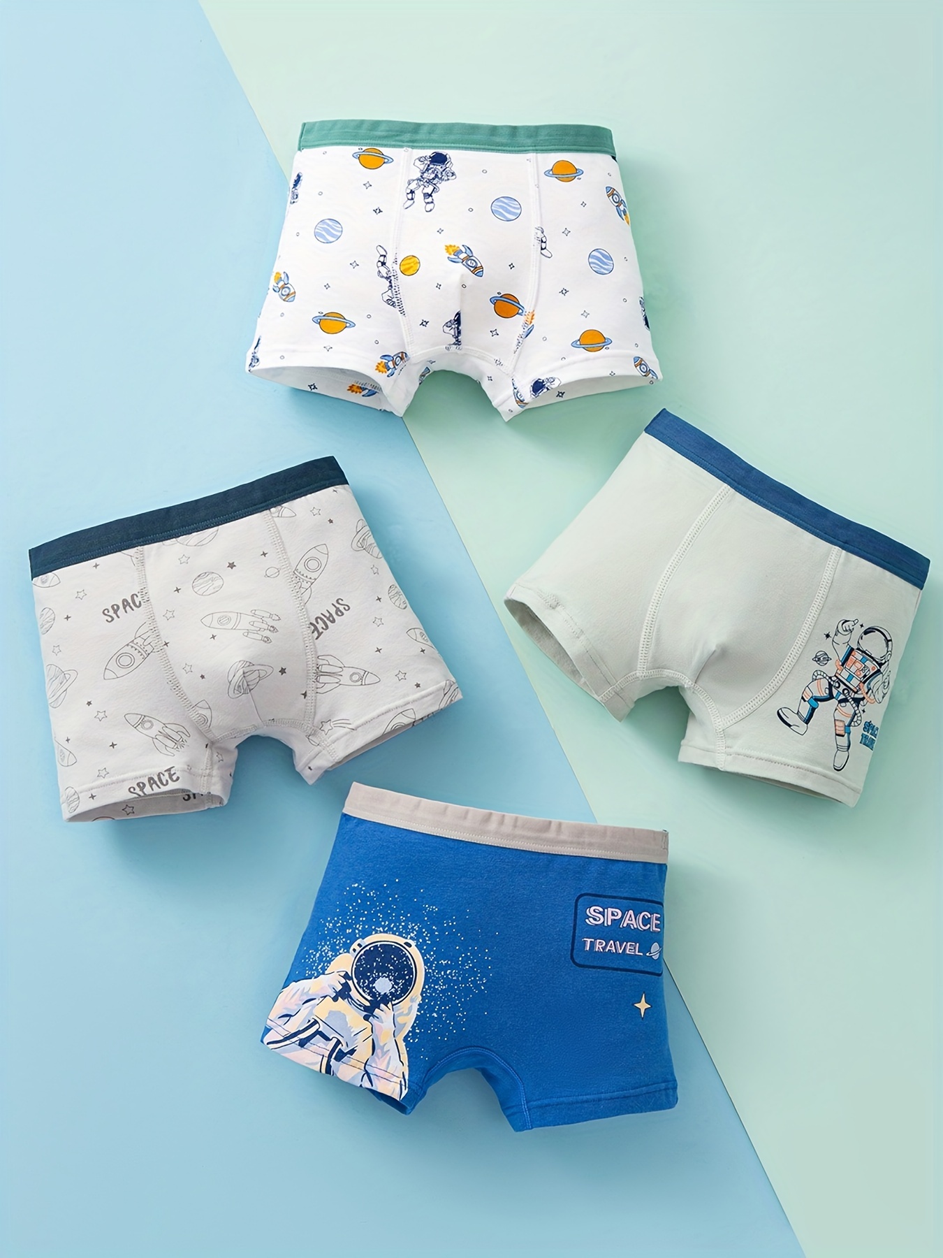 4pcs Boy's Astronaut & Planet Boxer Briefs, 95% Cotton Breathable  Underwear, Comfy Kid's Underpants