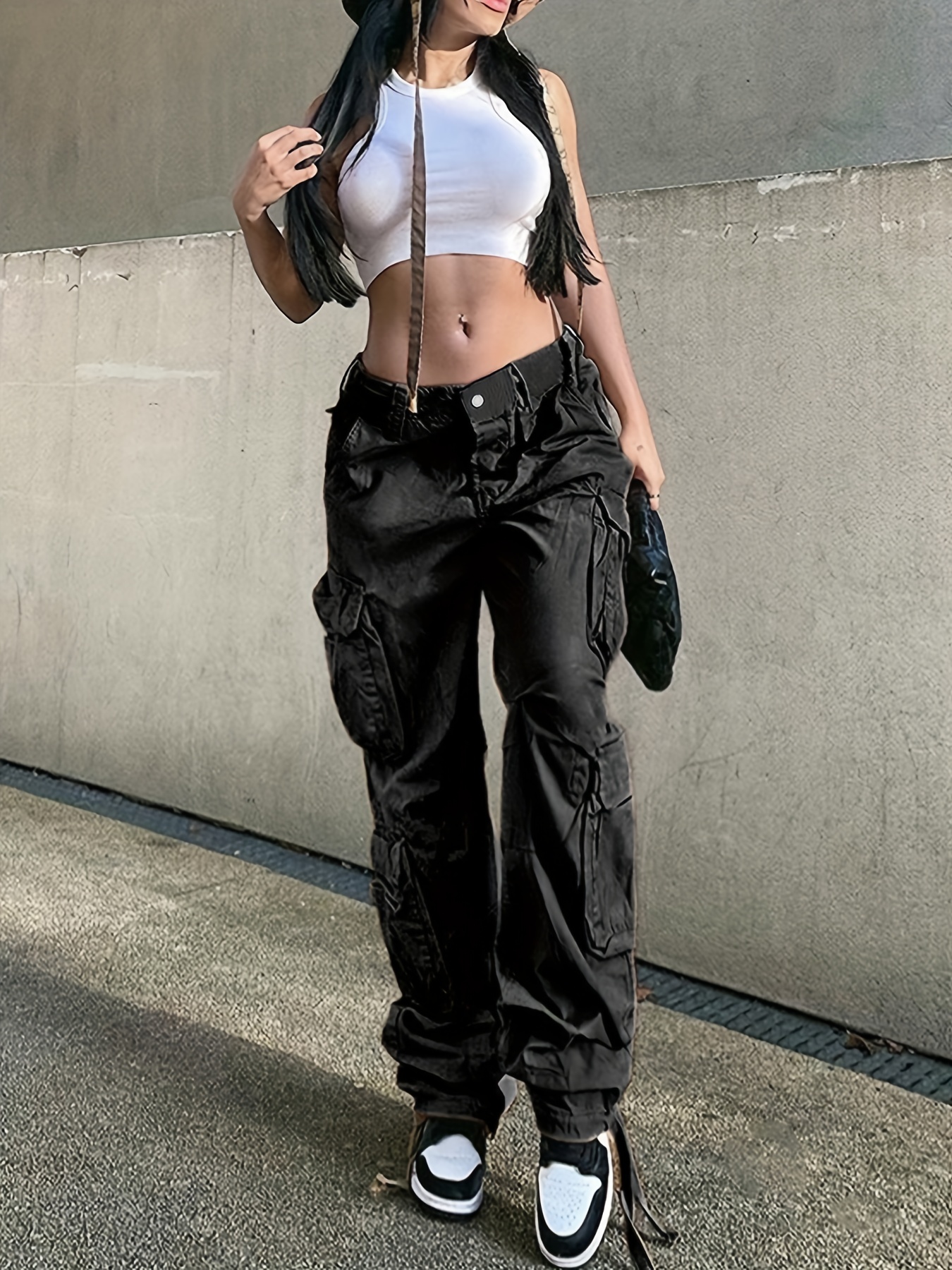 Lepunuo Cargo Pants for Women High Waisted Casual Pants Baggy Stretchy Wide  Leg Y2K Streetwear with 6 Pockets