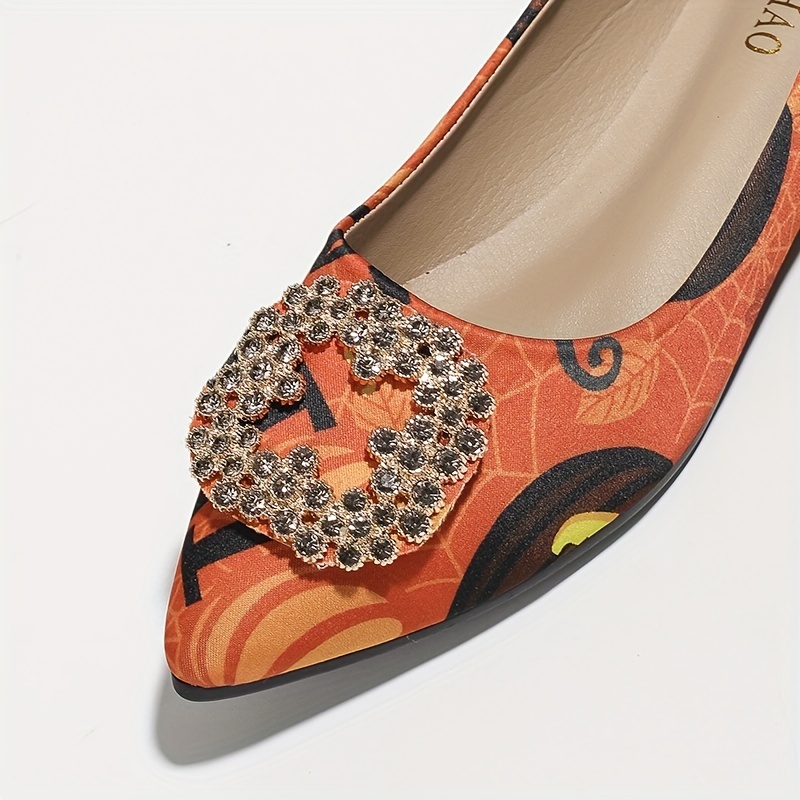 Women's Pumpkin Print Flat Mules, Elegant Point Toe Dress Shoes,  Lightweight Slip On Halloween Shoes - Temu