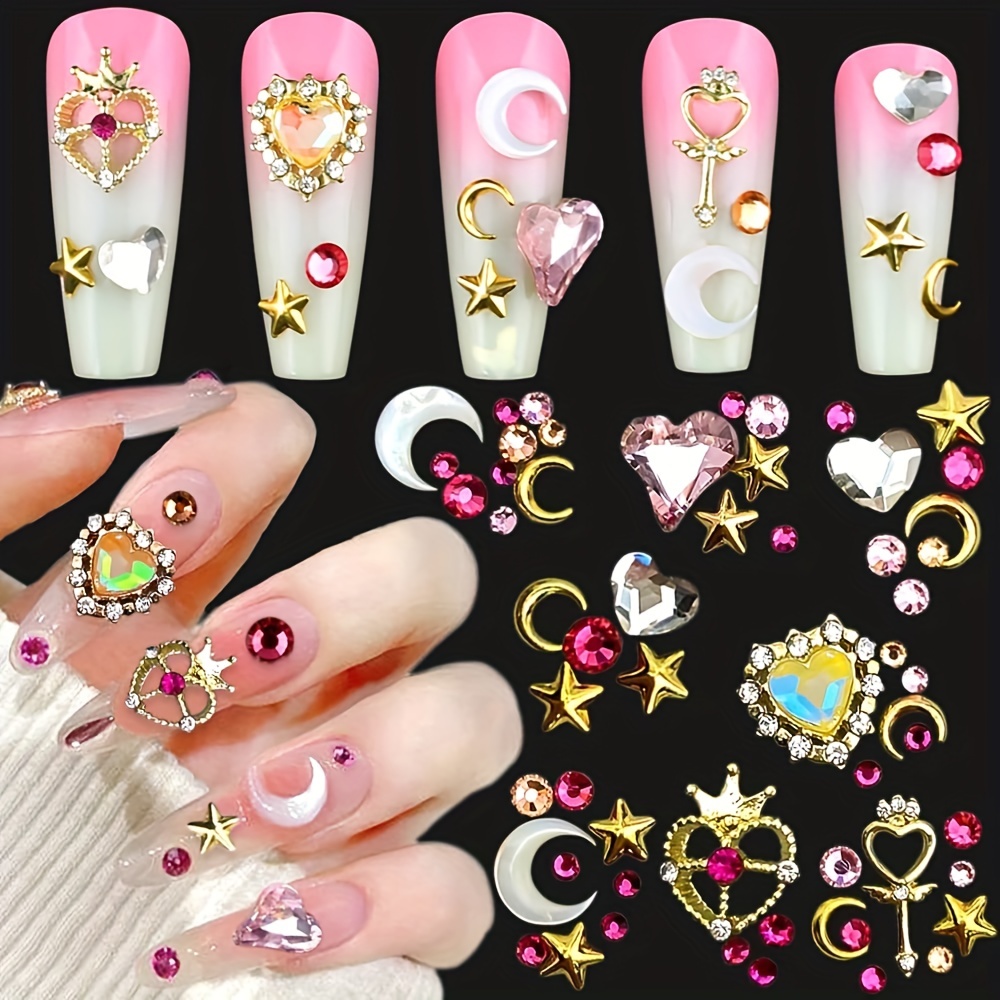 50Pcs 3D Mixed Moon Stars Nail Charms For DIY Crescent-Shape Ice