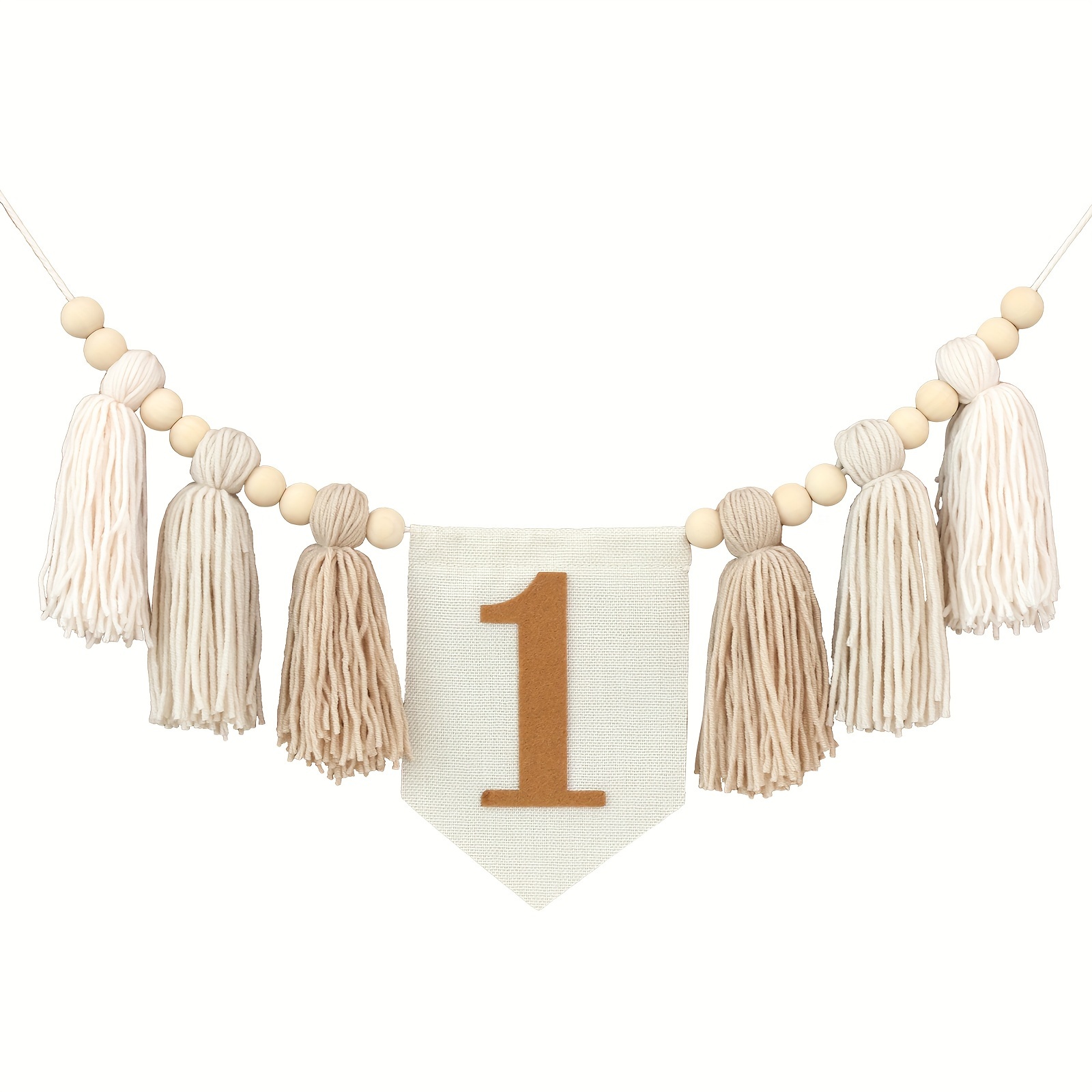 

1pc Handmade Boho White Khaki Curry Tassel Garland Banner Is Suitable For Room Decoration, Birthday Party Supplies, Highchair Decoration