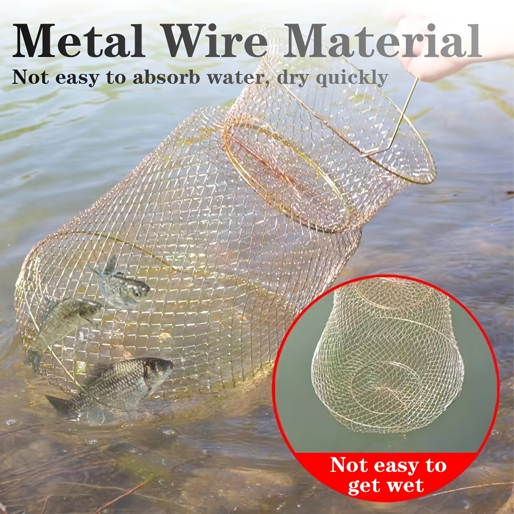 Portable Steel Wire Fish Baskets Collapsible Fshing
