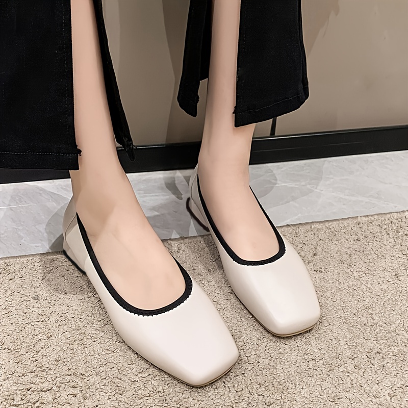 Women's Square Toe Chunky Low Heels Slip On Comfortable Walking Shoes