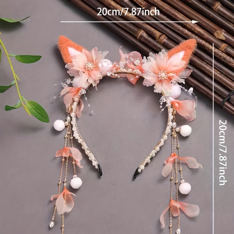 Faux Pearl Cat Ears Head Hoop with Tassel Hair Band