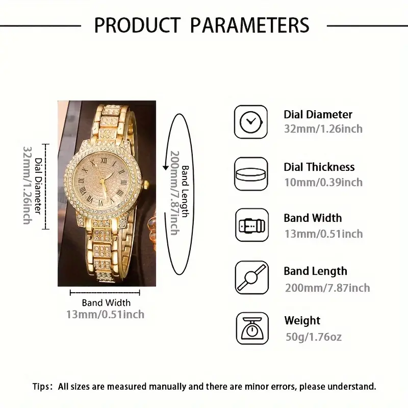 6pcs set womens watch luxury rhinestone quartz watch hiphop fashion analog wrist watch jewelry set gift for mom her details 0