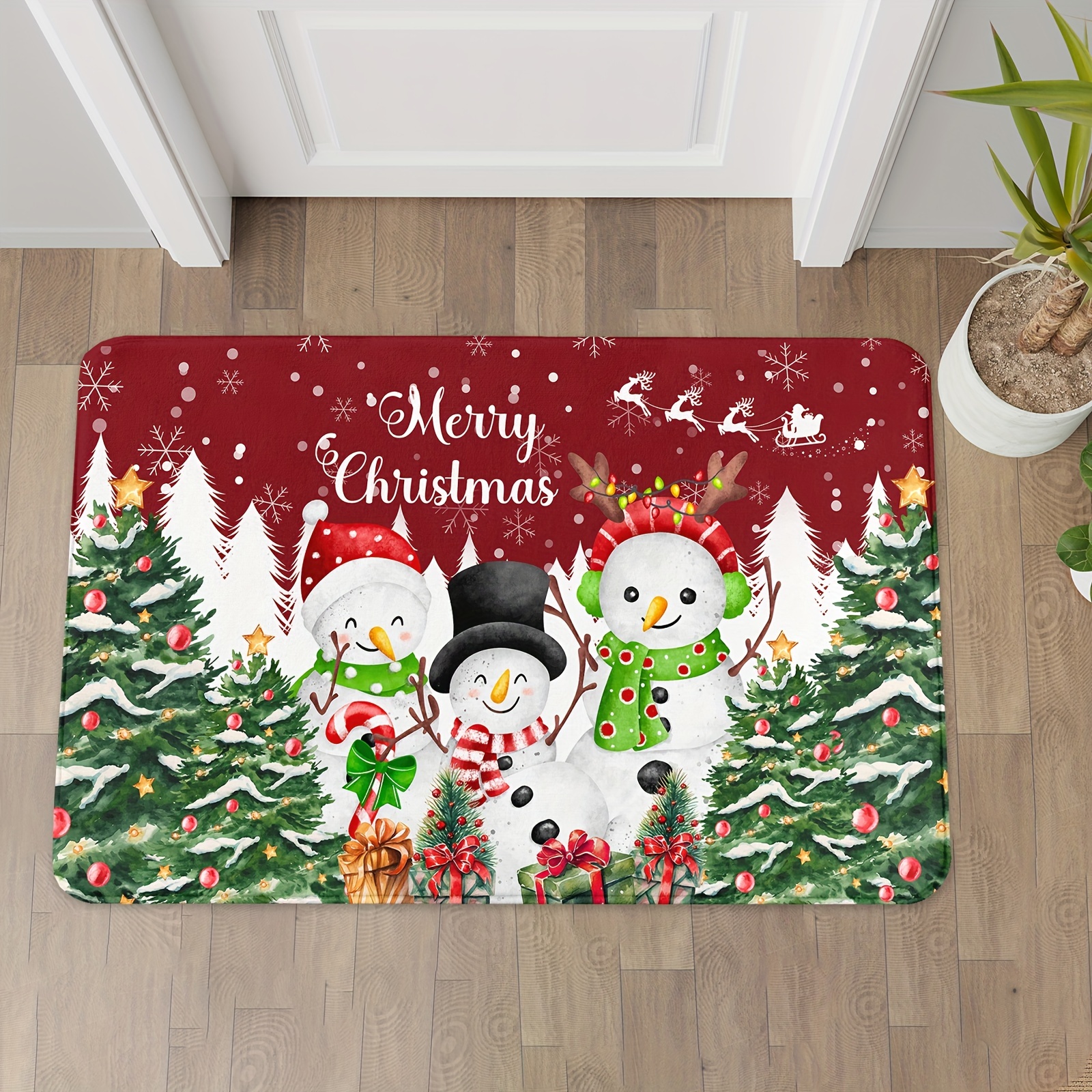 Memory Sponge Christmas Rug, Cute Snowman Scarf Doormat, Green Tree Pattern  Carpet For Floor Sink, Cardinal Country Berrythin Area Rugs, Red Back Door  Mat, Comfortable Foot Feel High Resilience Living Room Bedroom