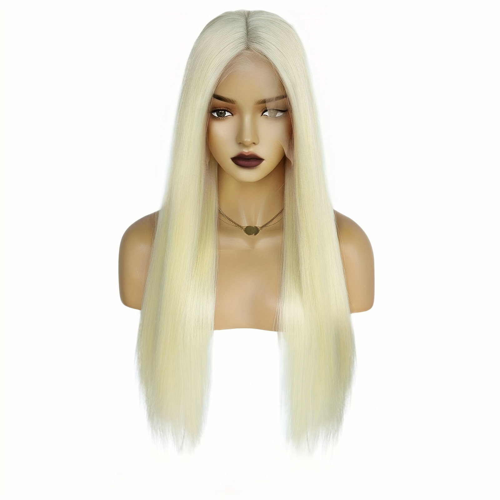 long blonde straight synthetic lace front wig natural - Temu  display picture 1