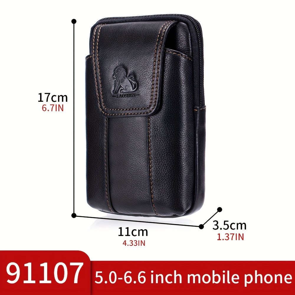 mens genuine leather mobile phone bag top layer cowhide waist bag belt clip bag wear resistant waterproof phone pouch coin purse