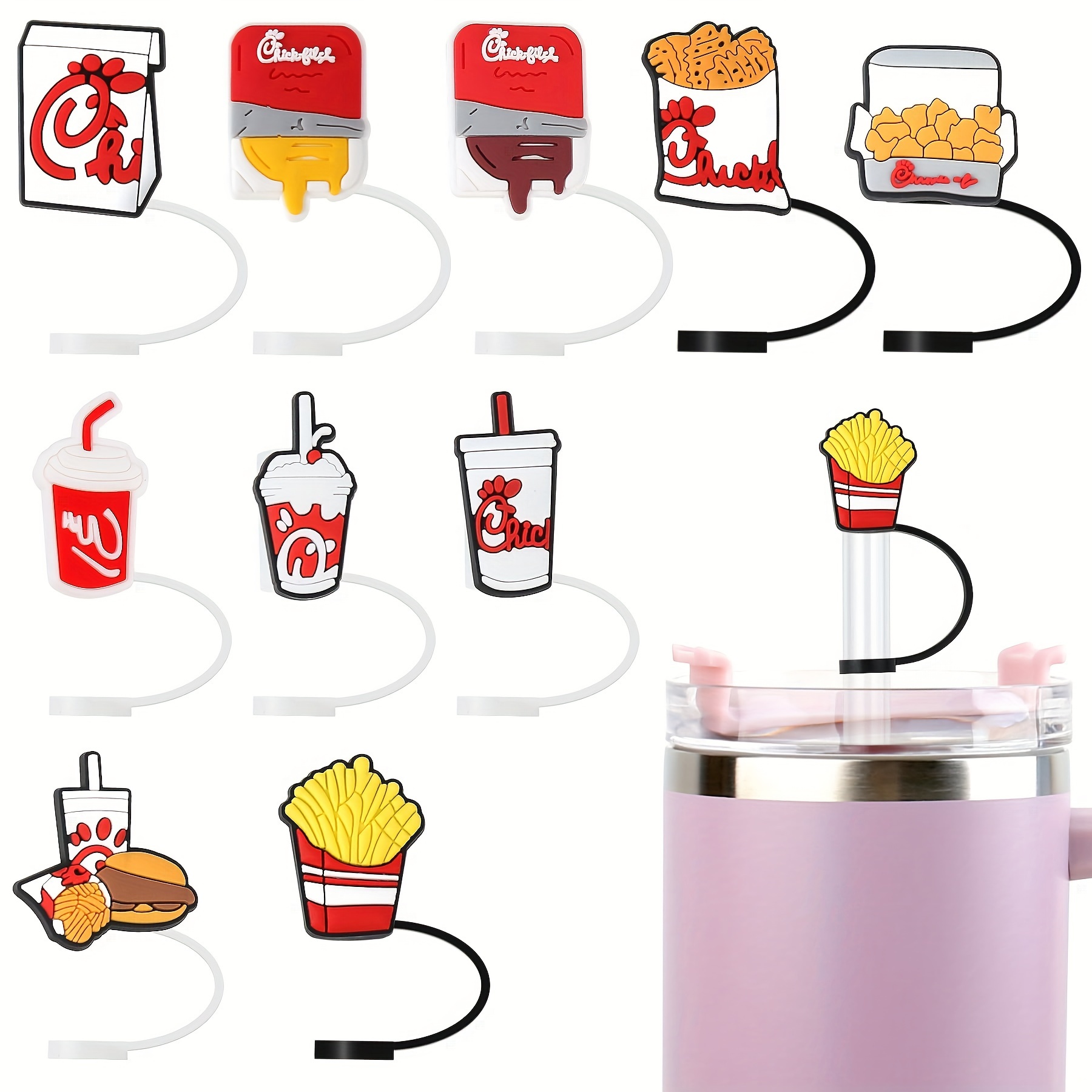 

Set, Straw Cover For Stanley 30&40 Oz Tumbler Fast Food Theme Straw Covers Reusable Drinking Straw Cap Lids Cap For 10mm Straw Dustproof Straw Plug For 8-10mm Straws Gifts For Men Women