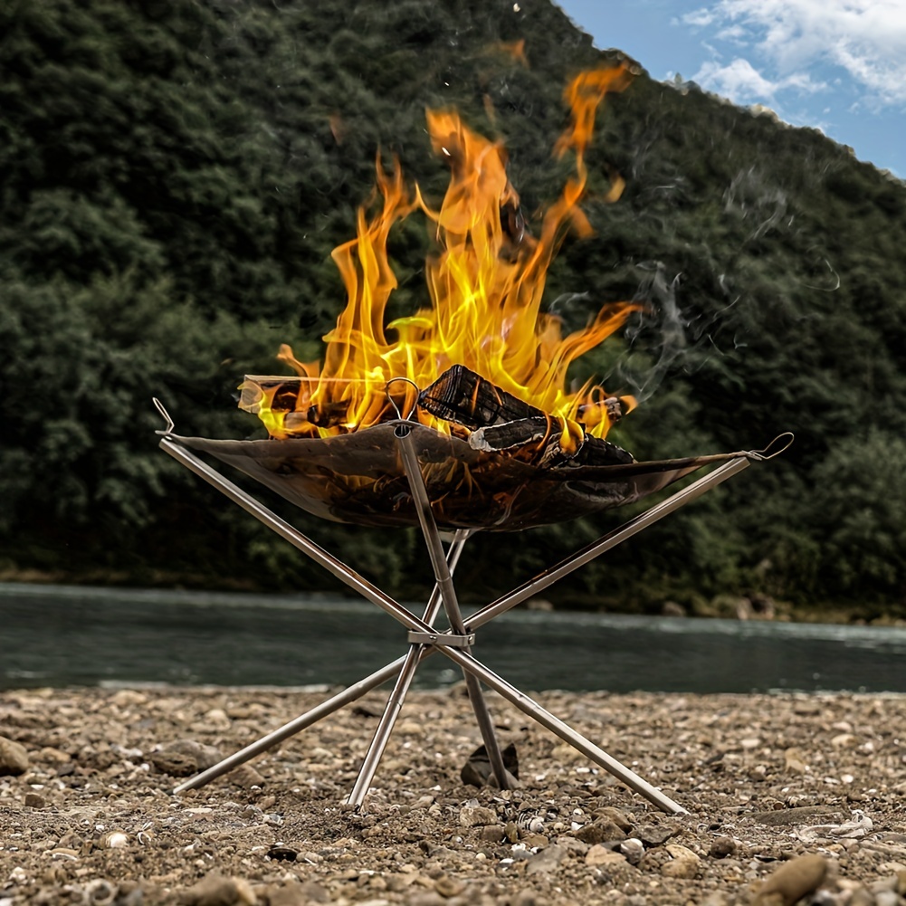 Metal Campfire Cooking Grill, Camping, Folding, Campfire, Fire Pit, Grill,  Portable Grill, Barbecue, Outdoor Fire Pit, Stainless Steel 