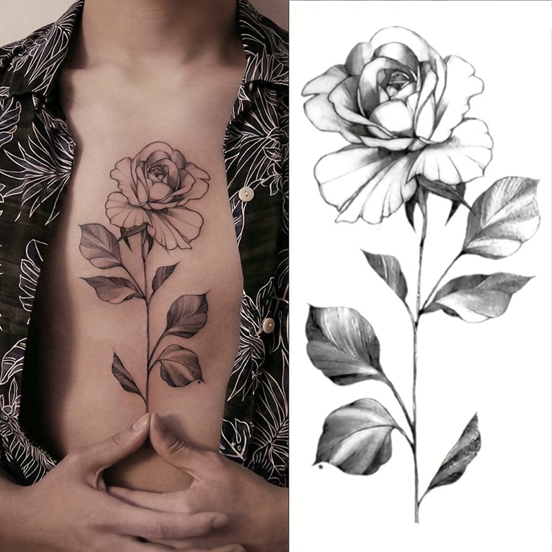Tatuaje temporal floral de rosa negra pequeña / Haga clic para