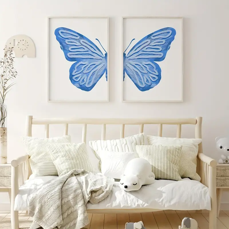 2pcs Pink Split Butterfly Wall Art Set Teen Girl Room Decor Aesthetic  Trendy Preppy Posters Set Of 2 Blue Green Pictures Print Blush Pink Funky  Decora