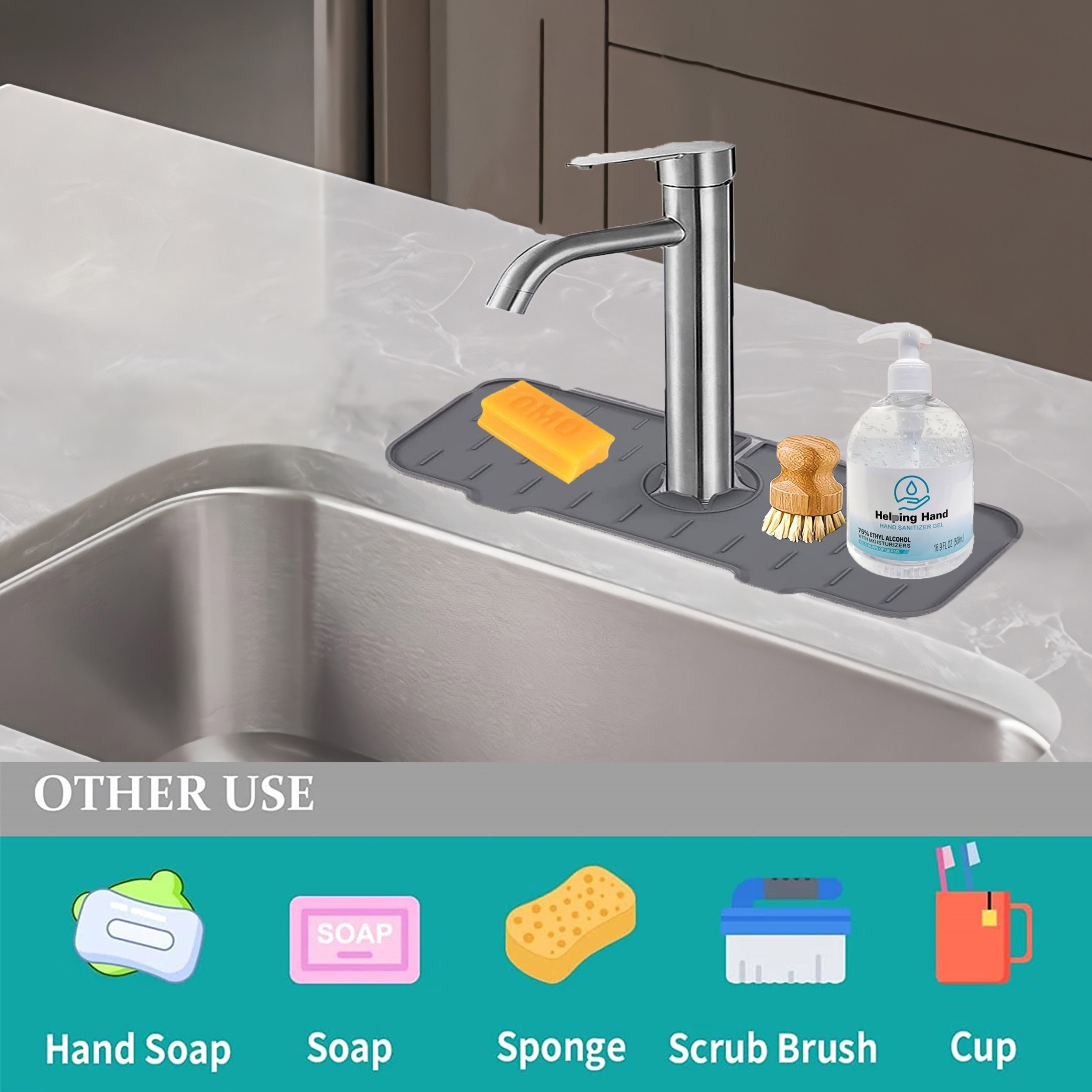 2 PCS Silicone Kitchen Faucet Mat and Soap Tray with Drain - Drip