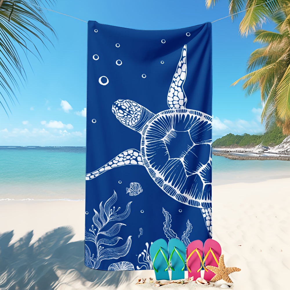 

1pc Turtle Pattern Beach Towel, Quick Drying Absorbent Beach Towel, Soft Microfiber Beach Blanket, For Outdoor Travel Camping Beach Vacation