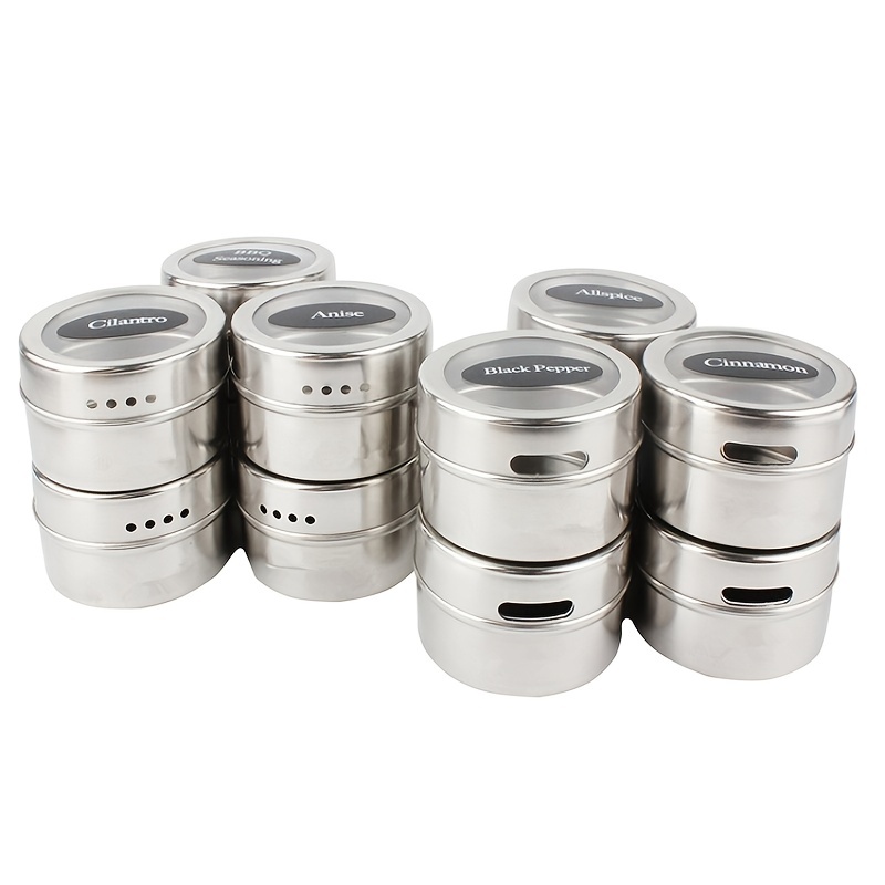 Magnetic Spice Tins 12pcs,Stainless-Steel Magnetic Spice Container Magnetic Spice  Jars Easy to Clean and
