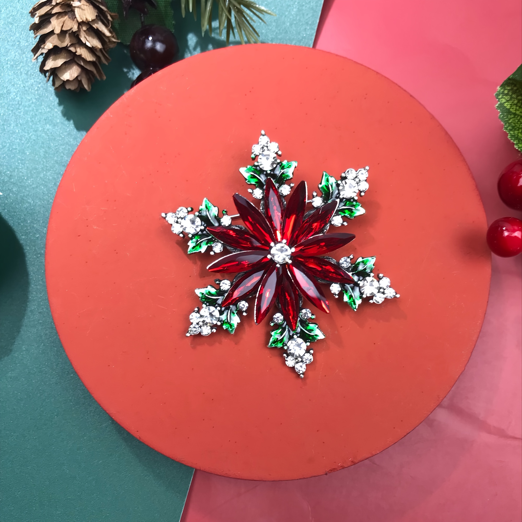 Snowflake Brooch Rhinestone Pins Christmas New Year Flower Party Brooch Gift for Men,Temu