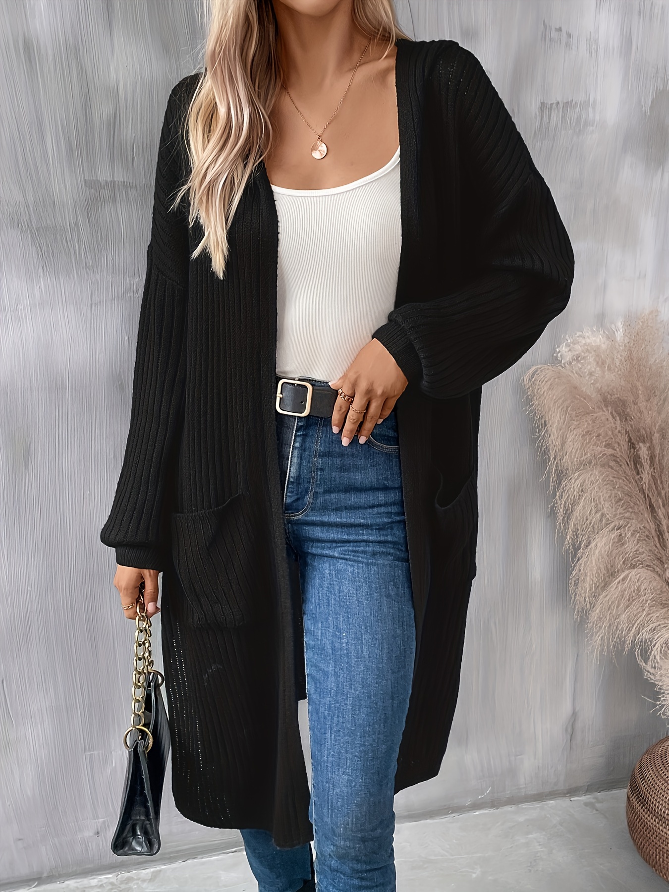 Solid Open Front Hooded Cardigan Casual Split Side Long Temu