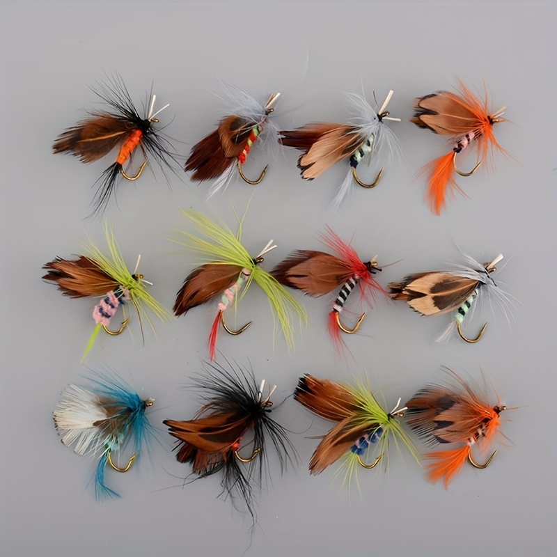 12pc Premium Fly Fishing Flies Kit - Hand-Tied Lures for Trout, Bass,  Salmon - Effective in Saltwater and Freshwater - Increase Your Catch Rate