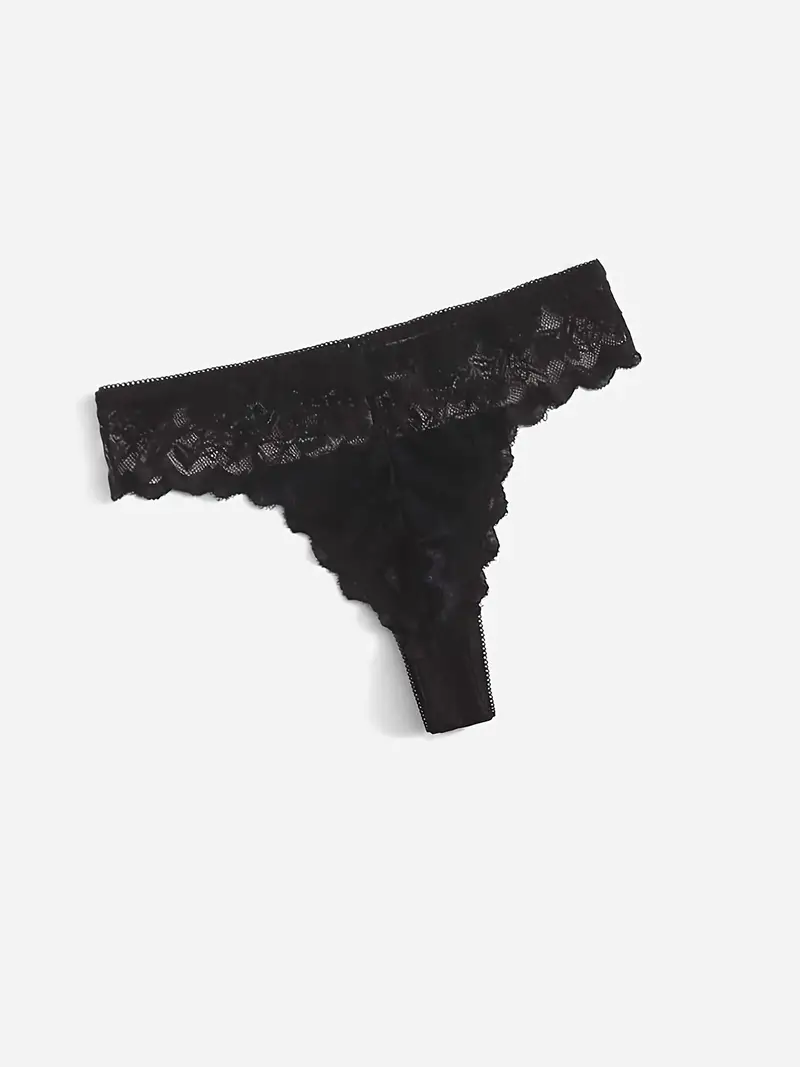 Women's Sexy Lace Trim Low Waist Thongs Semi sheer Underwear - Temu
