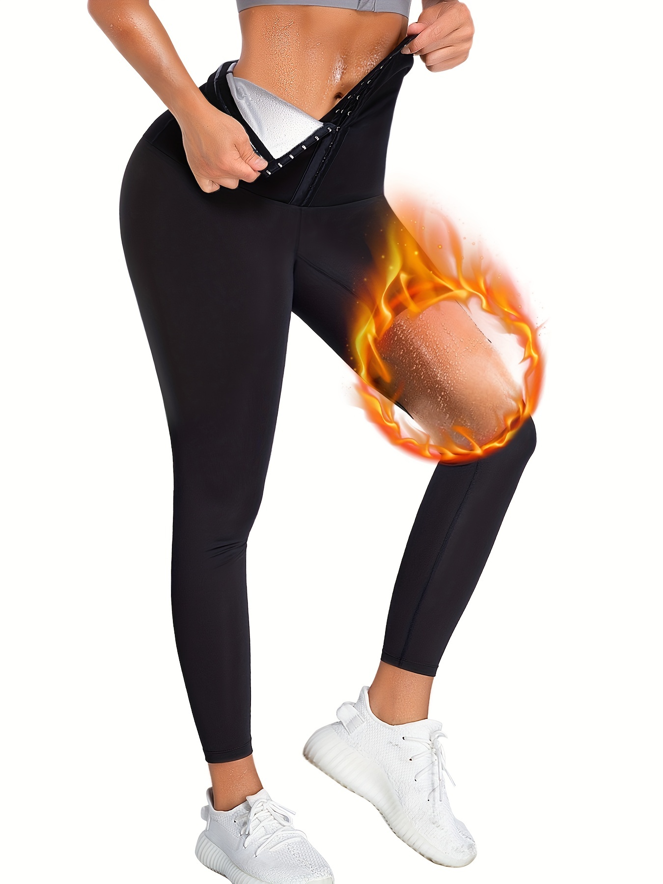 KUMAYES Sauna Leggings for Women Sweat Pants High Waist Compression  Slimming Hot Thermo Workout Training Capris Body Shaper Black X-Large