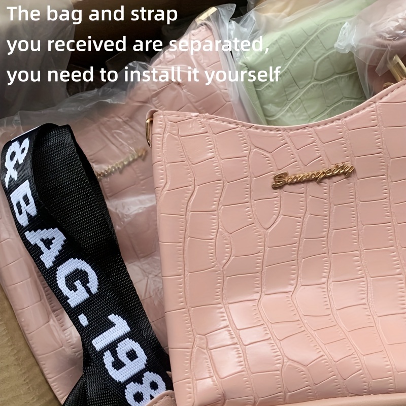 Crocodile Pattern Bucket Bag, Wide Strap Shoulder Bag, Women's