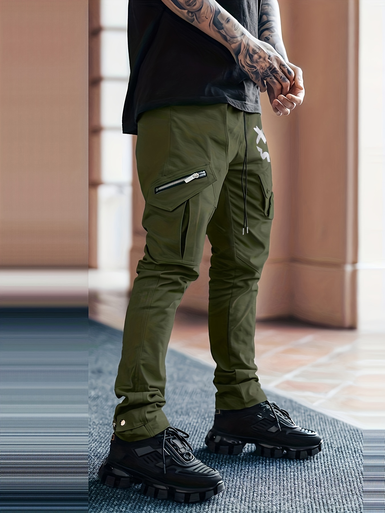 Army Green Loose Fit Cargo Pants Flap Pockets Non stretch - Temu United  Arab Emirates