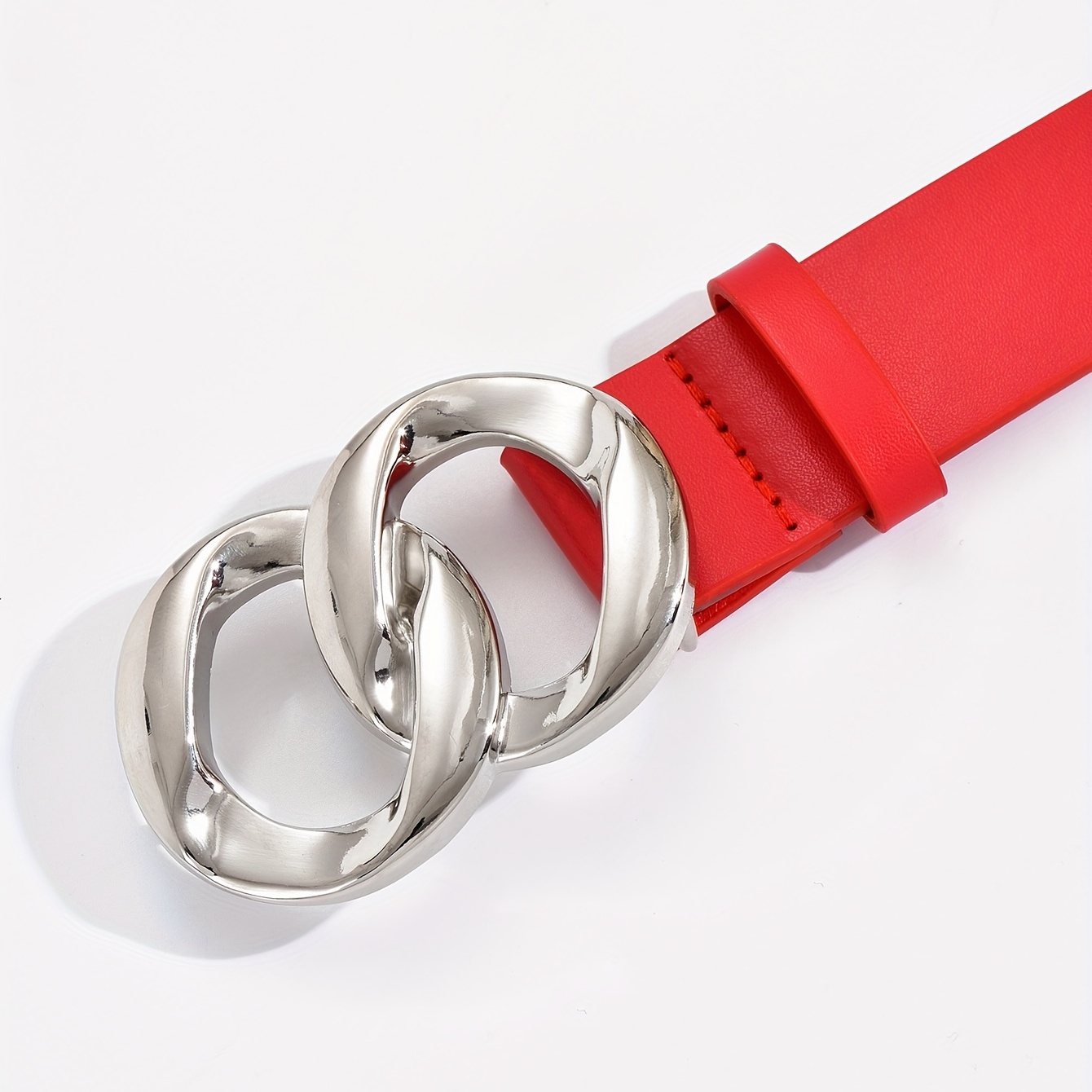 Geometric Double Ring Buckle Belt Stylish Solid PU Leather Belt Girdle