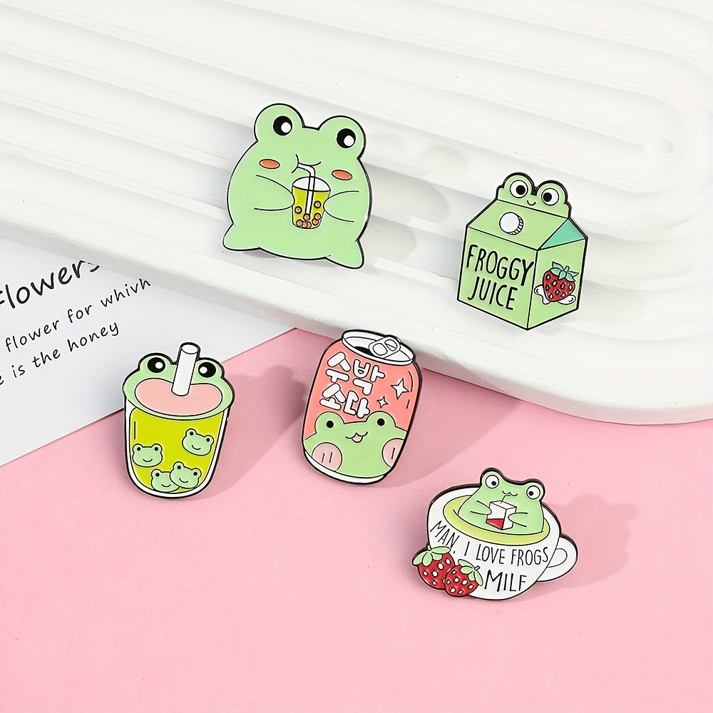 Cute Green Frog Enamel Pins Cartoon Froggy Drink Milk Lapel Pins  Accessories Jewelry Brooch for Woman Backpack Clothes Kids Gift