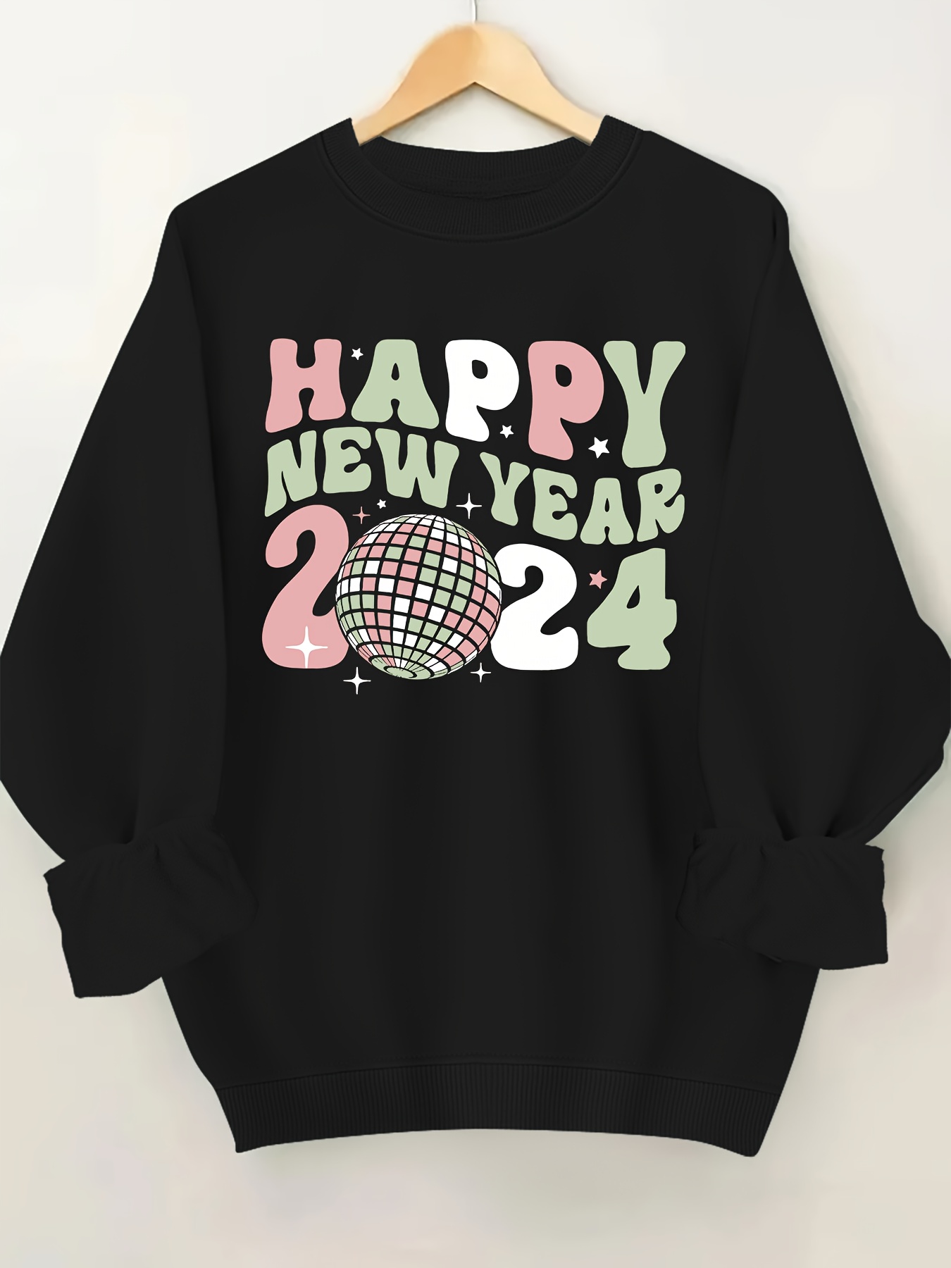 Plus Size 2024 New Year Print Sweatshirt Casual Long Sleeve - Temu