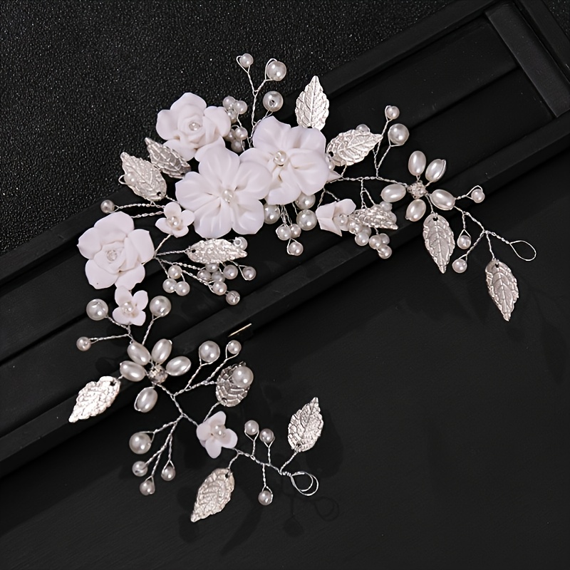 Flower Bride Wedding Hair Vine Pearl Bridal Headpiece Leaf Temu