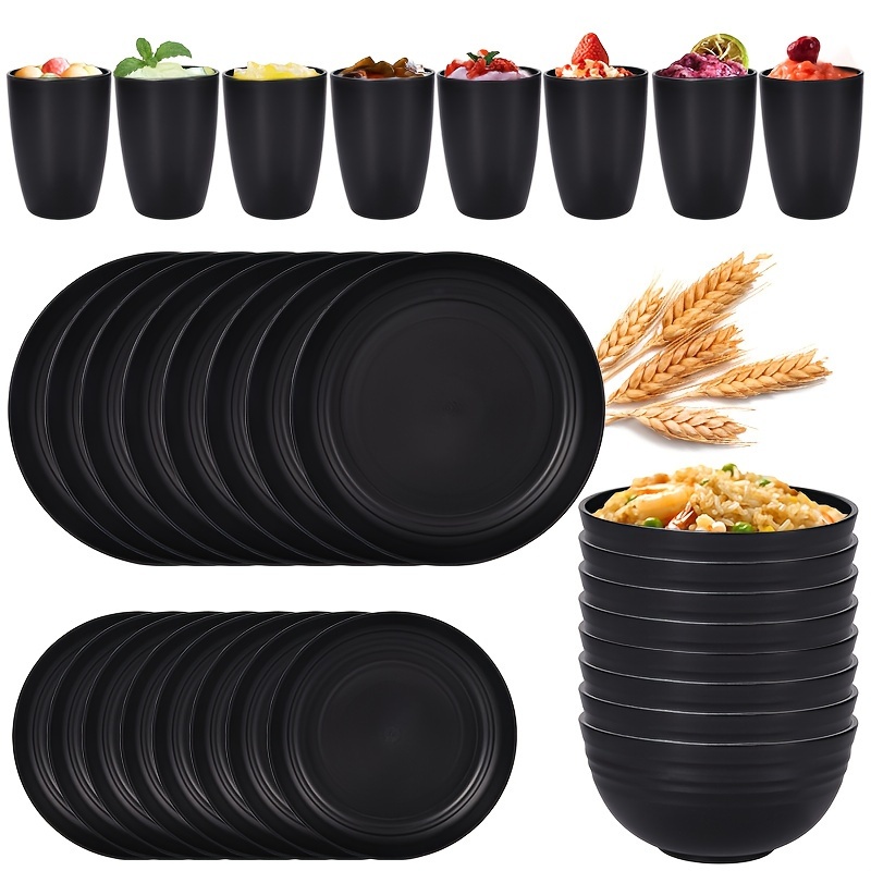 Juego De Vajilla Negra De 12 Piezas, Simple Pero Elegante, Adecuado Para  Reuniones Familiares, Picnic, Que Incluye 4 Platos, 4 Tazones Y 4 Tazas, Moda de Mujer