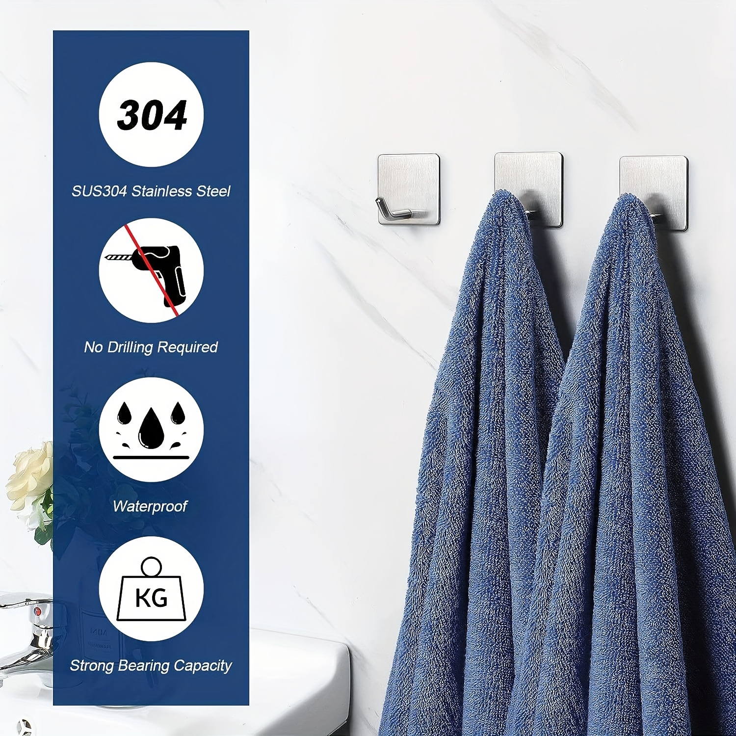 Wall Mounted Coat Rack 4 Hooks Wall Mounted Towel Rack in Brushed Sus 304 Stainless Steel For Bedrooms, Bathrooms, Kitchens (4 Hooks, 30 cm)