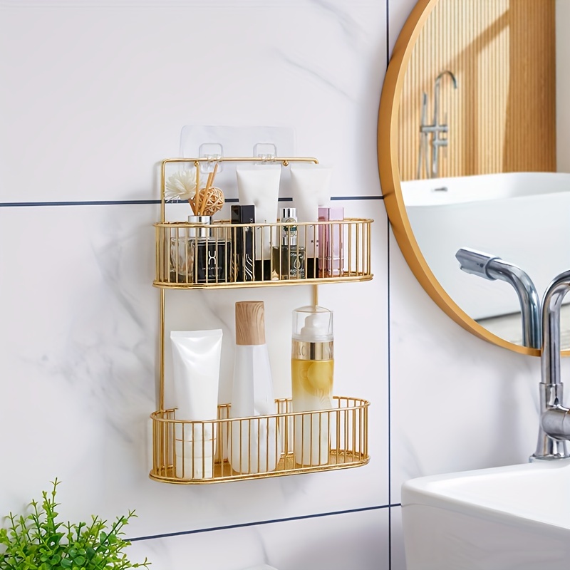 brushed gold shower shampoo storage shelf