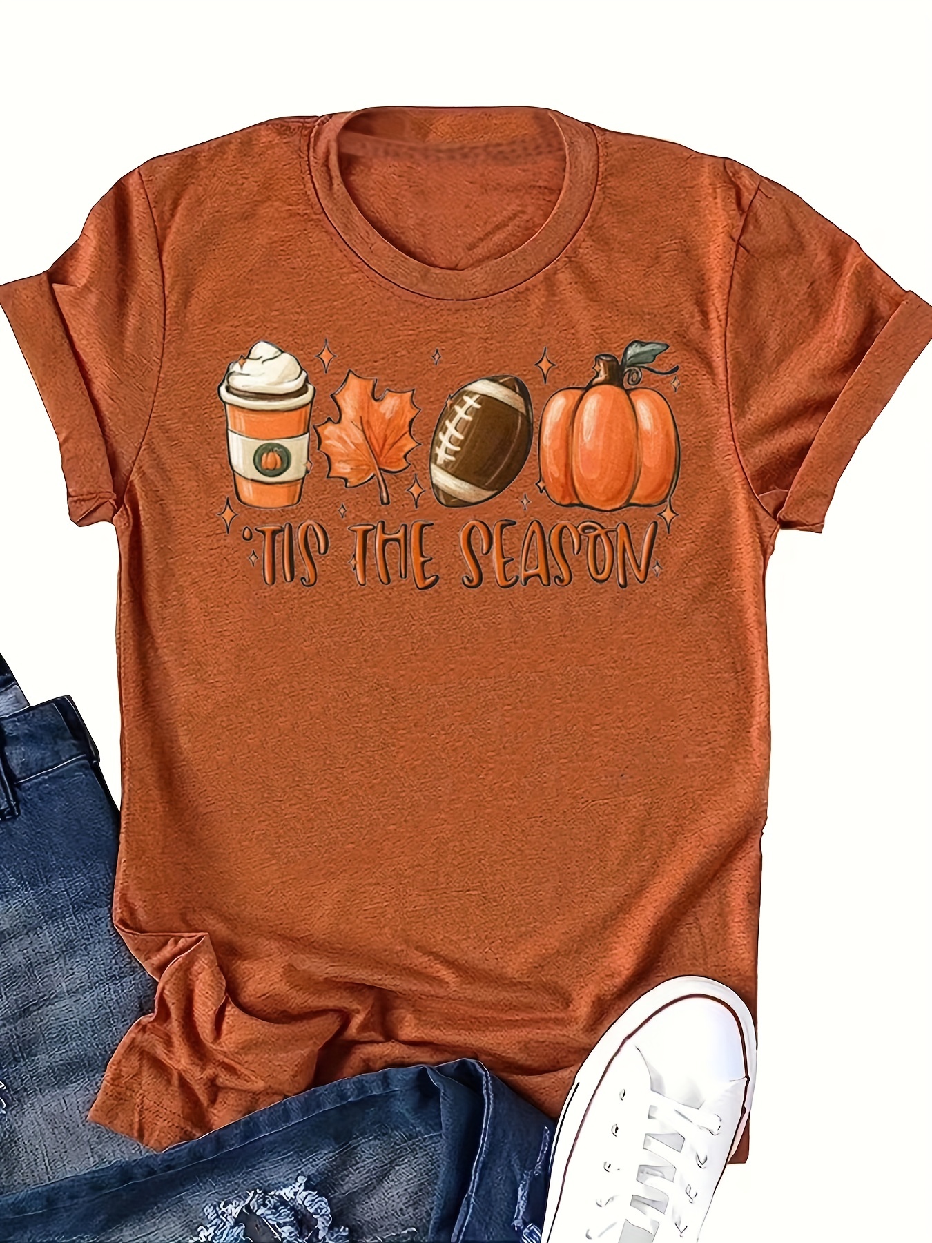 : Womens Tis The Season Pumpkin Leaf Latte Fall Thanksgiving  Football V-Neck T-Shirt : Clothing, Shoes & Jewelry