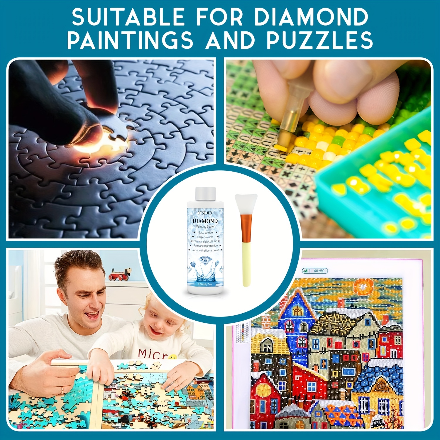 Eitseued Diamond Painting Sealer,Diamond Painting Sealer 120ML with Sponge  Head,5D Diamond Painting Glue Permanent Hold & Shine Effect,DIY Conserver
