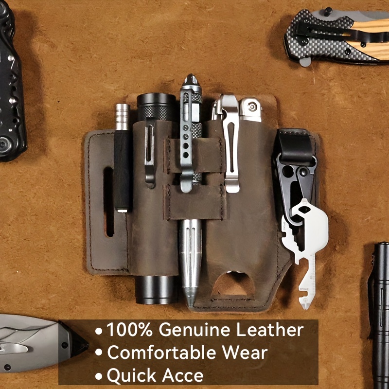 Belt Multi Tool Sleeve, Men's Leather Pocket Manager, Leather Men's Sleeve  With Pen Holder, Flashlight Sleeve, Leather Bag - Temu