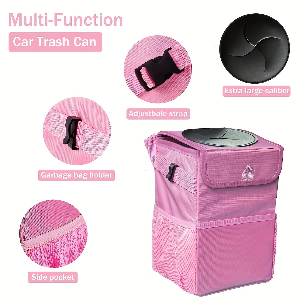 Car Trash Can with Lid and Storage Pockets, Eco-friendly, Reusable, 100%  Leak-Proof Auto Organizer, Waterproof Garbage Can, Multipurpose Trash Bin