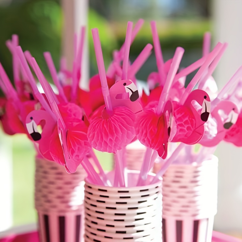 Birthday Party Decorations Kids Flamingo Straws Flexible Plastic