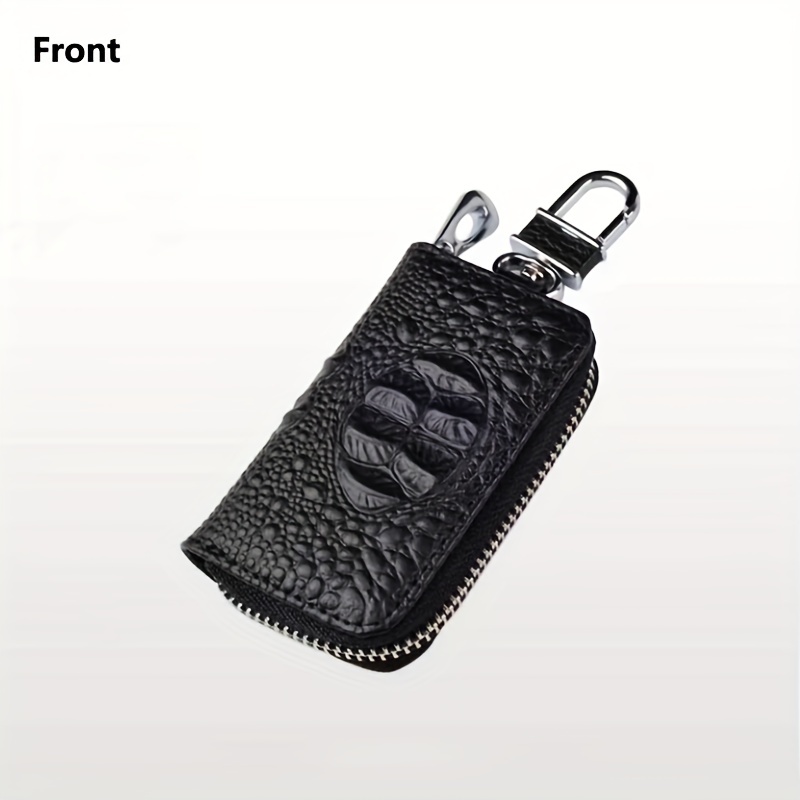 Stylish Alligator Pattern Key Fob Cover - Faux Leather Car Keychain Holder  With Metal Hook Key Ring Zipper Bag - Temu