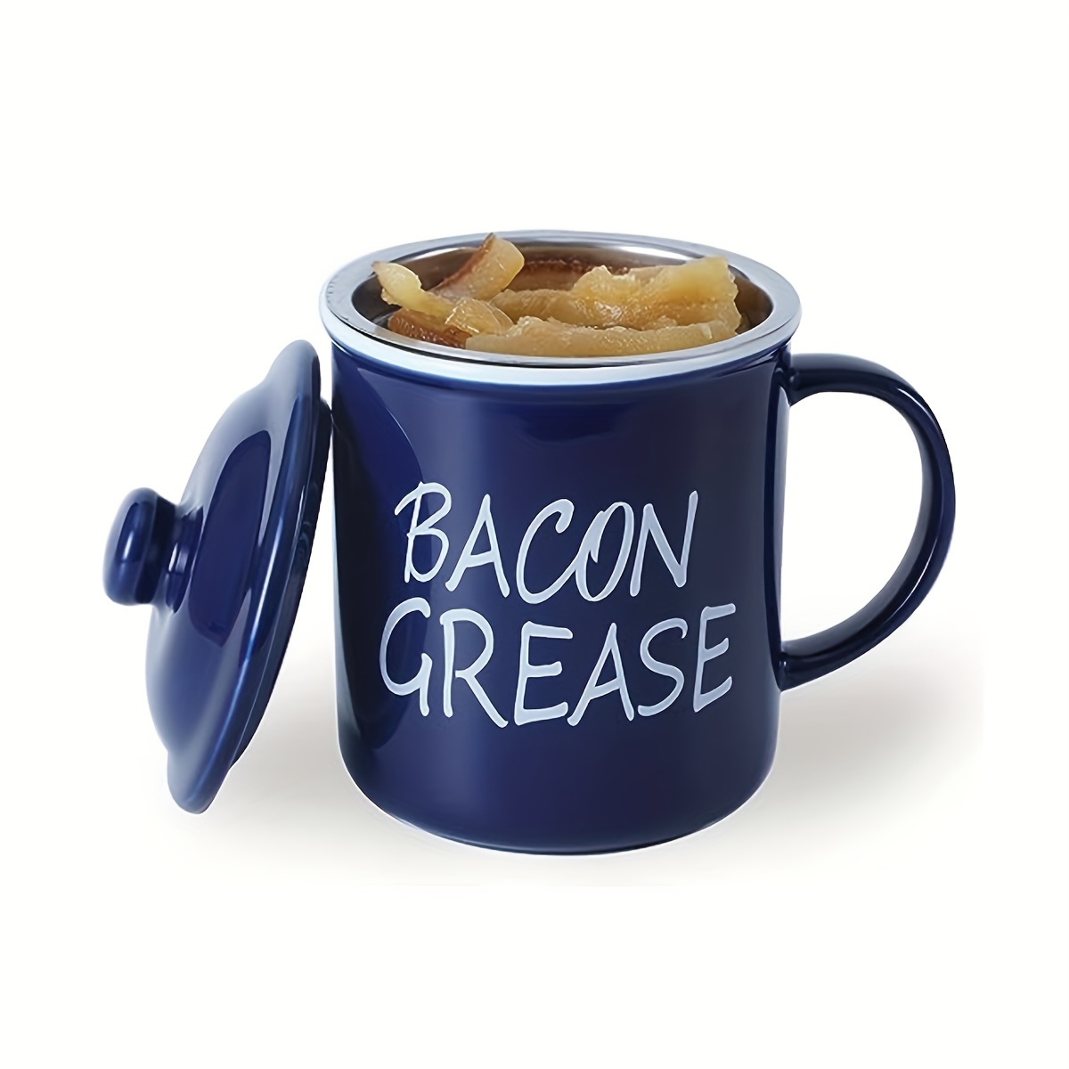 Ceramic Bacon Grease Container Keeper With Strainer Frying Oil
